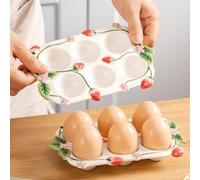 6 Slot Ceramic Egg Holder Art Egg Plate Painted Strawberry Creative Multi-Purpose Decorative Kitchen Seasoning Dish Countertop Display