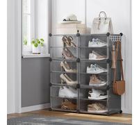6-Slot Interlocking Shoe Storage Cabinet Modular Plastic with Doors SONGMICS Grey One Size