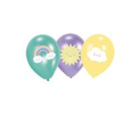 6 Small Cloud Latex Balloons Mint, Purple and Yellow 27.5 cm