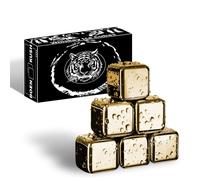 6 Small Whiskey Stones - Reusable Stainless Steel Metal Ice Sphere Cubes Beverage Chilling Rocks Whiskey Stones for Red Wine, Bar Beer, Scotch, Vodka Drinks - Gold