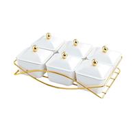 6 Snack Serving Bowls, Compartment Appetizer Food Display Dish Platter with Lid, Dessert Dividing Plate for Sweet Cookies, White