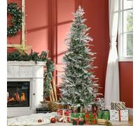 HOMCOM 6 Ft Pencil Snow Flocked Artificial Christmas Tree with Realistic Cypress Branches, Auto Open, Green