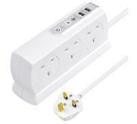 6 Socket 2M H05Vv-F 3G1 25 Switched Compact Surge Extension Lead + Usb (2 Port 3.1A) Gloss White - Mp (Uk) SRGDSU62PW-MP