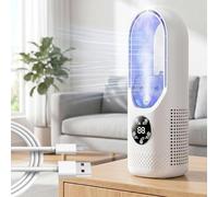 6-Speed Bladeless Electric Fan with Light, Portable Desktop Cooling Fan with 100ml Water Tank, Timer, USB Powered & 7-Color Light, Personal Cooler for Bedroom Office Dorm