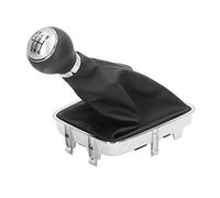 6 Speed Gear Shift Knob with PU Leather Boot, Silver Manual Transmission Replacement - Ergonomic Design, Clear Print, Easy Installation for Enhanced Driving Control (Silver Cap)