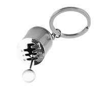 6 Speed Stick Gear Knob Keyring Car Part Keychain for Car Fans, Compact Design with Gear Shifter Moving Action, Creative Auto Metal Alloy Key Rings (Silver)