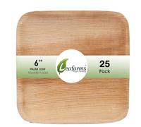 6" Square Palm Leaf Shallow Plates [25 Pack] I Premium Bamboo Plates Disposable Set I Heavy Duty Eco-Friendly Bamboo Plate I Large Dinner Square Plates for Party