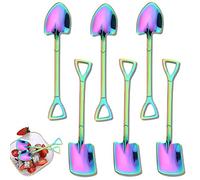 6 stainless steel shovel spoons Spade spoon, shovel-shaped creative shovel net red spoon, watermelon spoon milk tea coffee sugar spoon ice cream dessert spoon (colorful)