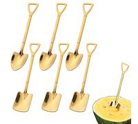 6 stainless steel spade spoons, shovel-shaped creative shovel net red spoon, watermelon spoon milk tea coffee sugar spoon ice cream dessert spoon (golden)