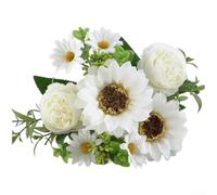 6-Stem Silk Flower Bouquet Featuring Sunflower Peony and Chrysanthemum for Wedding Decor Living Room Office Desk Floral Accent (E)