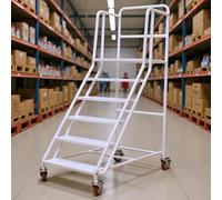 6-Steps Rolling Stairs with Wheels, Rolling Steps Ladder Industrial Warehouse Mobile Stairs, Non Slip Factory Pickup Shelf, Supermarket Climbing Ladder for Garage, Library (white, 6 Steps)