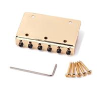 6 String 65mm String Fixed Hard Tail Guitar Bridge | Height Adjustable Golden Metal, Top Load Strings from Rear Plate, Solid Build