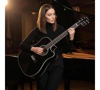 6 String Auditorium Cutaway Acoustic, 41in Classical Acoustic Guitar with A Complete Set Of Accessories for Adults & Players(Black)