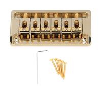 6 String Bass Bridge, with Locking Zinc Saddle, String Electric Guitar Bridge Kit, Non Vibrato Upgrade for Guitar (Gold)