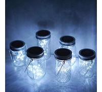 6 Stück Solar Mason Jar Deckel Lichter, 20 LED wasserdichte Lichterkette mit 6 Aufhängern (Gläser nicht im Lieferumfang enthalten), für Hochzeit, Outdoor, Party, Weihnachtsdekoration (kaltweiß)