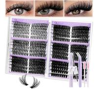 6 Styles 570 Pcs Individual Cluster Lash Extensions Kit, Professional DIY Eyelashes Set with Lash Bond and Seal, Tweezers, 2 Brushes for Natural or Volume Look