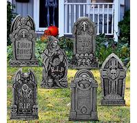 6 Styles Halloween Tombstone Yard Stakes Signs Graveyard Tombstones Yard Signs Corrugated Rip Tombstones Halloween Sign with Stakes Signs for Halloween Props Lawn Decorations (27 Inch Tall)