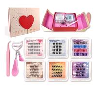 6 Styles Mixed Self-Adhesive Eyelash Cluster Kit with Lashes Curler, Pre-Luded Eyelash Clusters 128 Pieces Fluffy C Curl Individual Eyelashes No Glue No Remover (Poison)