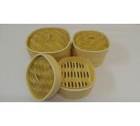 6" Superior Quality Square Rounded Bamboo Steamer 2 Layers with 1 Lid with 25 Free Dim Sum Papers