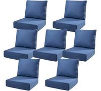 6" Thick Deep Seat Patio Cushions Set with Removable Covers, Waterproof, Fade-Resistant, Resilient & Comfortable for Chair, Loveseat, Sofa(B Blue,7 Set-22 W)