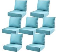 6" Thick Deep Seat Patio Cushions Set with Removable Covers, Waterproof, Fade-Resistant, Resilient & Comfortable for Chair, Loveseat, Sofa(Teal,7 Set-22 W)