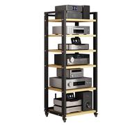 6-Tier Adjustable AV Media Stand, Sturdy Audio Rack Cabinet for Living Room, Gaming, Recording - Modern 19.7x15.7x55.1in Media Tower with Wooden Shelves
