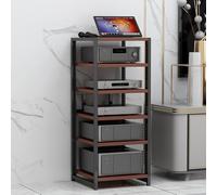 6-Tier Adjustable AV Media Stand, Wooden Stereo Rack for Record Players, HiFi Audio Storage Cabinet, Teak Finish, Height Adjustable Audio Rack for Media nization