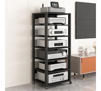 6-Tier Audio Rack AV Tower - Movable Media Stand for Electronics DVD Holder TV Console Game Console Cabinet WiFi Router & Projector - Stylish Black (50x40x131cm)