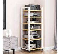 6 Tier AV Media Cabinet, 140cm Tall Audio Tower Rack, Modern Corner TV Stand with Adjustable Shelves, Stylish Stereo Racks for Living Room, Gaming & Recording (Beige, 50x40x140CM)
