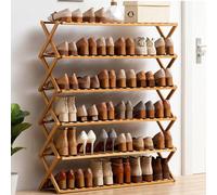 6-Tier Bamboo Shoe Rack - 100cm Vertical for Closets Hallways & Living Rooms - Space-Saving Stylish Foldable Eco-Friendly Storage Solution