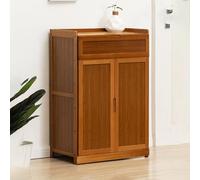 6-Tier Bamboo Shoe Storage Cabinet - Free Standing Shoe nizer with Bifold Doors Top Compartment & Shelves for Hallway Living Room - Stylish 2-Door Design (60×33×100cm)