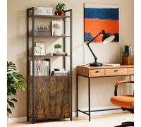 6-Tier Bookcase, Tall Bookshelf with Door, Metal Frame, Adjustable Shelves, 24 x 60 x 159.5 cm, Living Room Bedroom