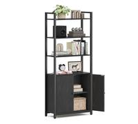 6-Tier Bookcase with Door Ebony Black and Ink Black, Ebony Black + Ink Black / 60W cm