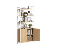 6-Tier Bookcase with Door Ebony Black and Ink Black, Golden Oak + Matte White / 60W cm