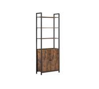 6-Tier Bookcase with Door Ebony Black and Ink Black, Rustic Brown + Ink Black / 60W cm