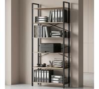 6-Tier Bookshelf, Freestanding Bookcase for Home Office, Living Room, Camel Brown + Ink Black / 30 x 80 x 186 cm