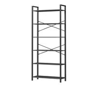 6-Tier Bookshelf, Freestanding Bookcase for Home Office, Living Room, Ebony Black + Ink Black / 30 x 80 x 186 cm