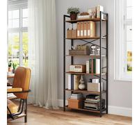6-Tier Bookshelf, Freestanding Bookcase for Home Office, Living Room, Rustic Brown+black / 30 x 80 x 186 cm