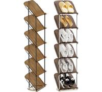 6 Tier Clear Sloping Shoe Rack Smoke Clear Tall Narrow Vertical Shoe Organiser With Transparent Pet Shelves Steel Frame