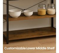 6-Tier Coffee Bar, Baker’s Rack for Kitchen with Storage, Kitchen Shelves with 6 Hooks, Rustic Brown + Black / 40 x 100 x 167 cm