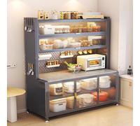 6 Tier Coffee Bar Bakers Rack with Stone Slab Countertop Acrylic Doors DIY Hanging Panels 360° Casters Kitchen Pantry Storage Solution