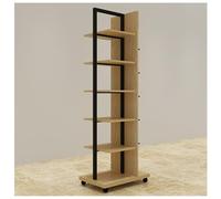 6 Tier Double Sided Rolling Shoe Rack, Mobile Wood & Metal Shoe Display Shelf with Wheels, Freestanding Commercial Shoe Organizer Cabinet for Retail Store Boutique Entryway