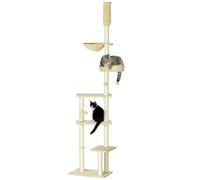 PawHut Floor to Ceiling Climbing Cat Tree Tower, 230-250cm Height, Beige, Cream