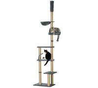 PawHut Floor to Ceiling Cat Tree for Indoor Cats, 6-Tier Play Tower Climbing Activity Center with Scratching Post, Platforms, Bed, Hammock, Adjustable Height 230-250cm, Grey
