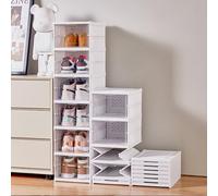 6-Tier Foldable Shoe Storage Box Stackable Plastic Shoe No Assembly Needed Space-Saving White Shoe Rack for Easy Access & Neat Storage