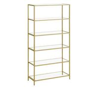6-Tier Glass Shelf Bookshelf Storage Rack Tempered Glass Metallic Gold 30X40X177.3 Cm