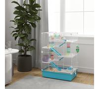 PawHut 6 Tier Hamster Cage with Twin Tower and Accessories, Light Blue, Blue