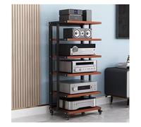 6-Tier Heavy-DuStand - 116cm Tall HiFi Rack for Living Room Gaming Room & Music Studio - le Ste o Cabinet with Sto (Black/Brown)