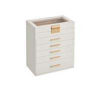 6-Tier Jewellery Box with Glass Lid, Cloud White + Gold