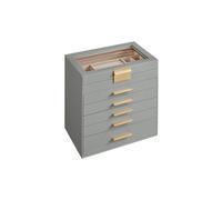 6-Tier Jewellery Box with Glass Lid, Dove Grey + Gold